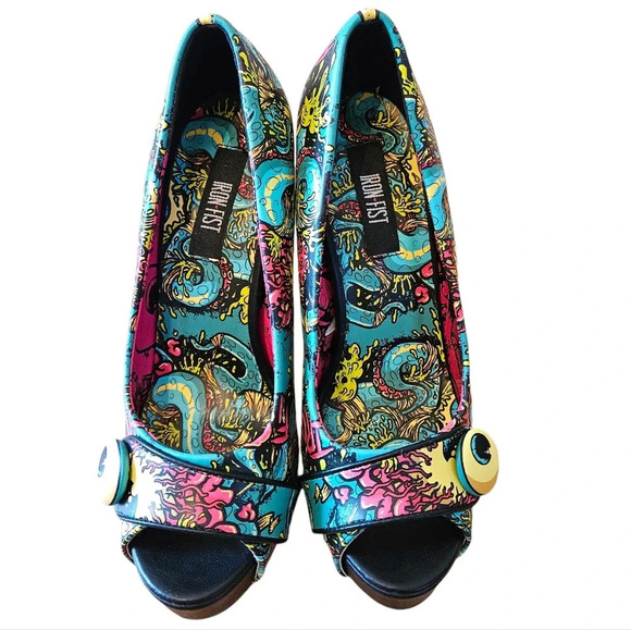 Iron Fist Oh No Women's Vegan Leather Multicolor Platform High Heels Size US 5. - Picture 4 of 11